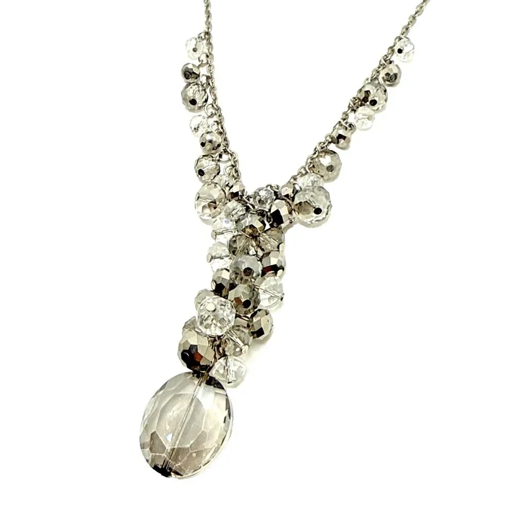 WHITE HOUSE BLACK MARKET Glass Beaded Necklace Cluster Y-Drop Statement 19